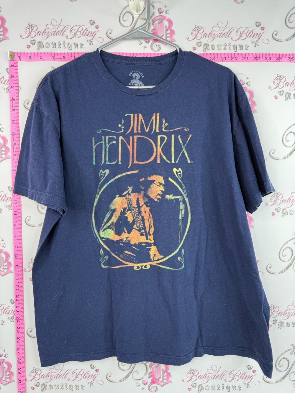 Band tee shirt Vintage-Style Graphic Tee - Navy Blue Jimi Hendrix Design
